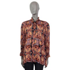 ETRO black & multicolor silk PAISLEY PEASANT Blouse Shirt 46 XL