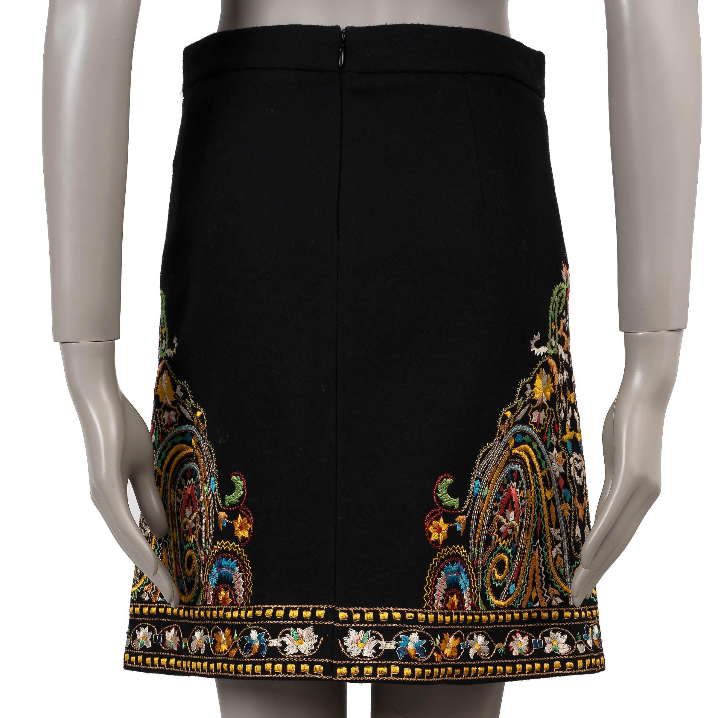 Black ETRO black & multicolour wool felt EMBROIDERED MINI Skirt S For Sale
