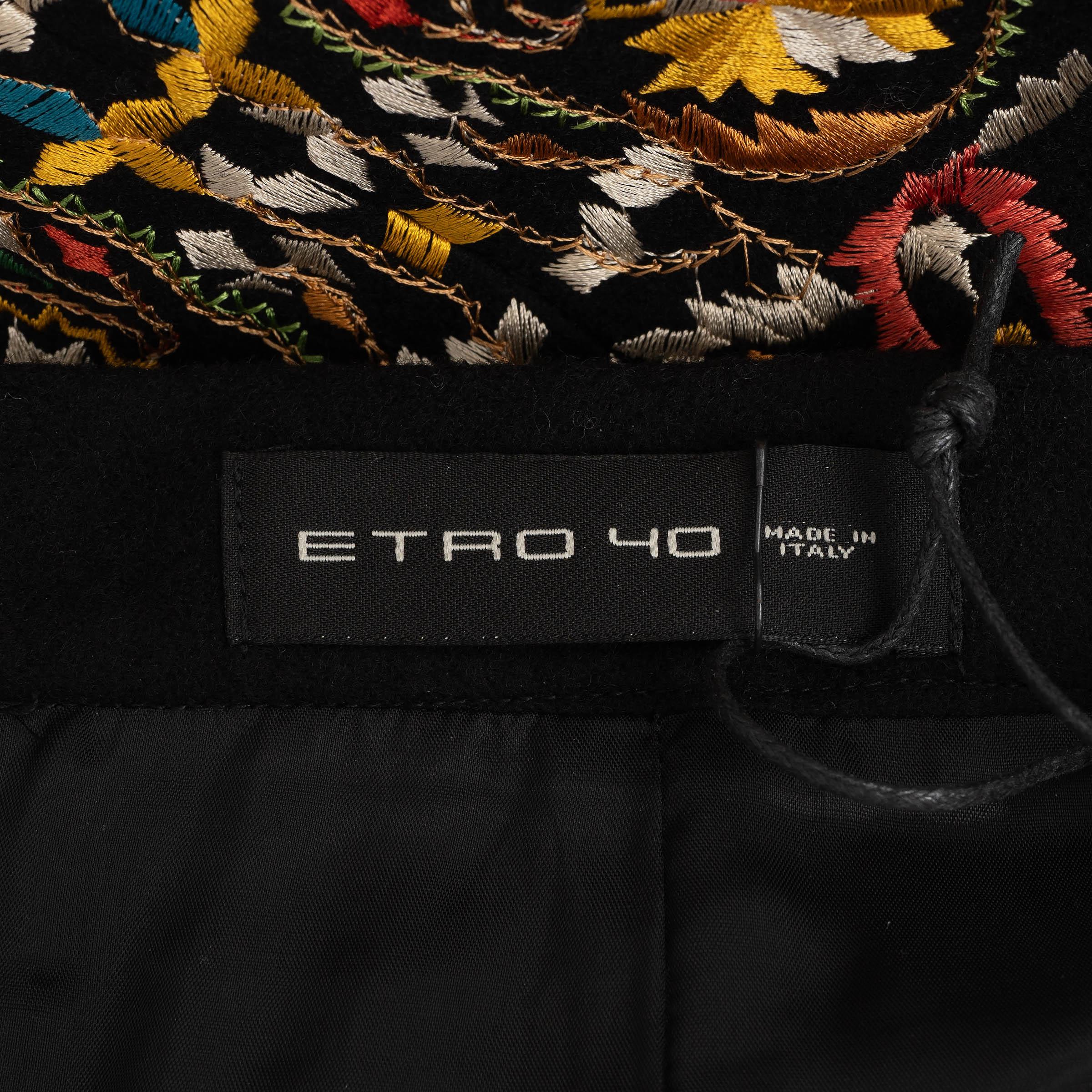 ETRO black & multicolour wool felt EMBROIDERED MINI Skirt S For Sale 1