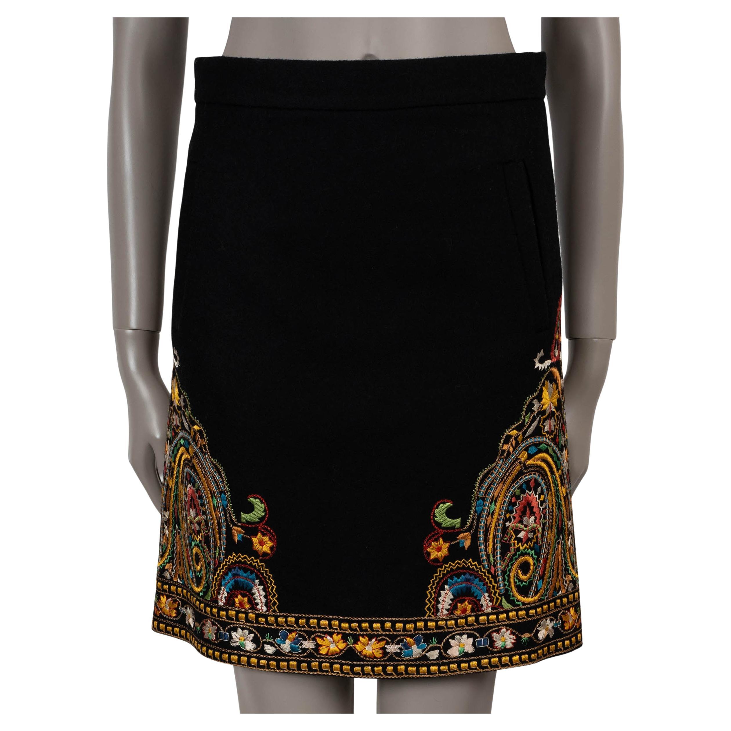 ETRO black & multicolour wool felt EMBROIDERED MINI Skirt S For Sale