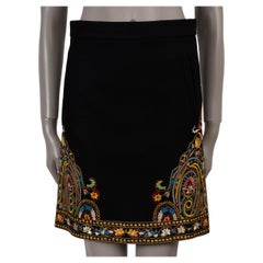 ETRO black & multicolour wool felt EMBROIDERED MINI Skirt S