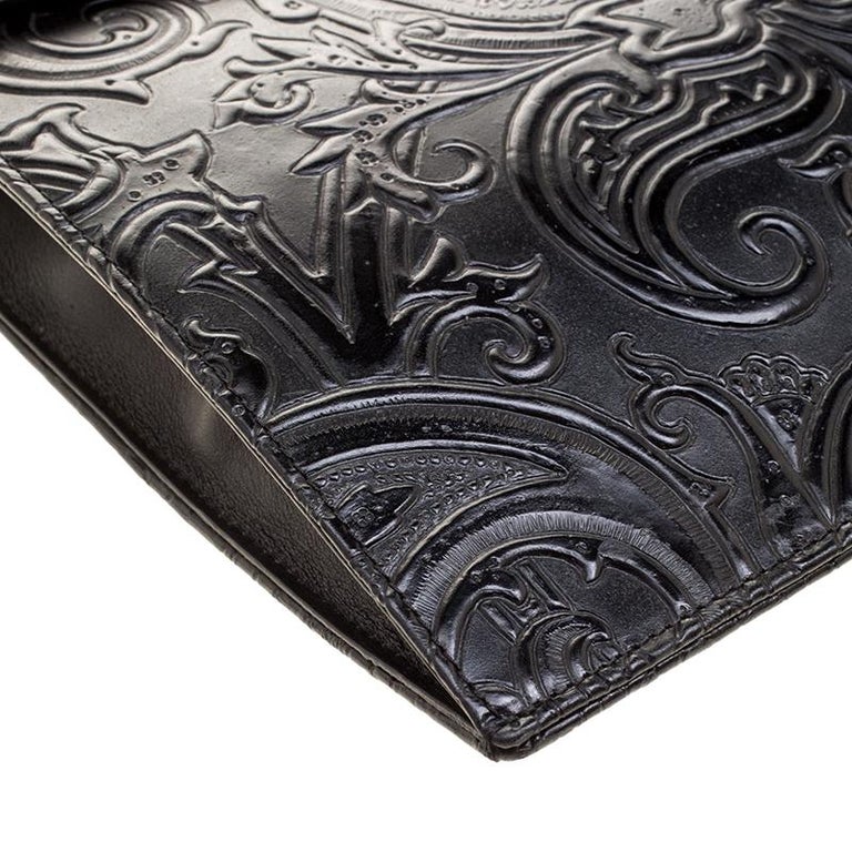 Etro Black Paisley Embossed Leather Document Case For Sale at 1stDibs