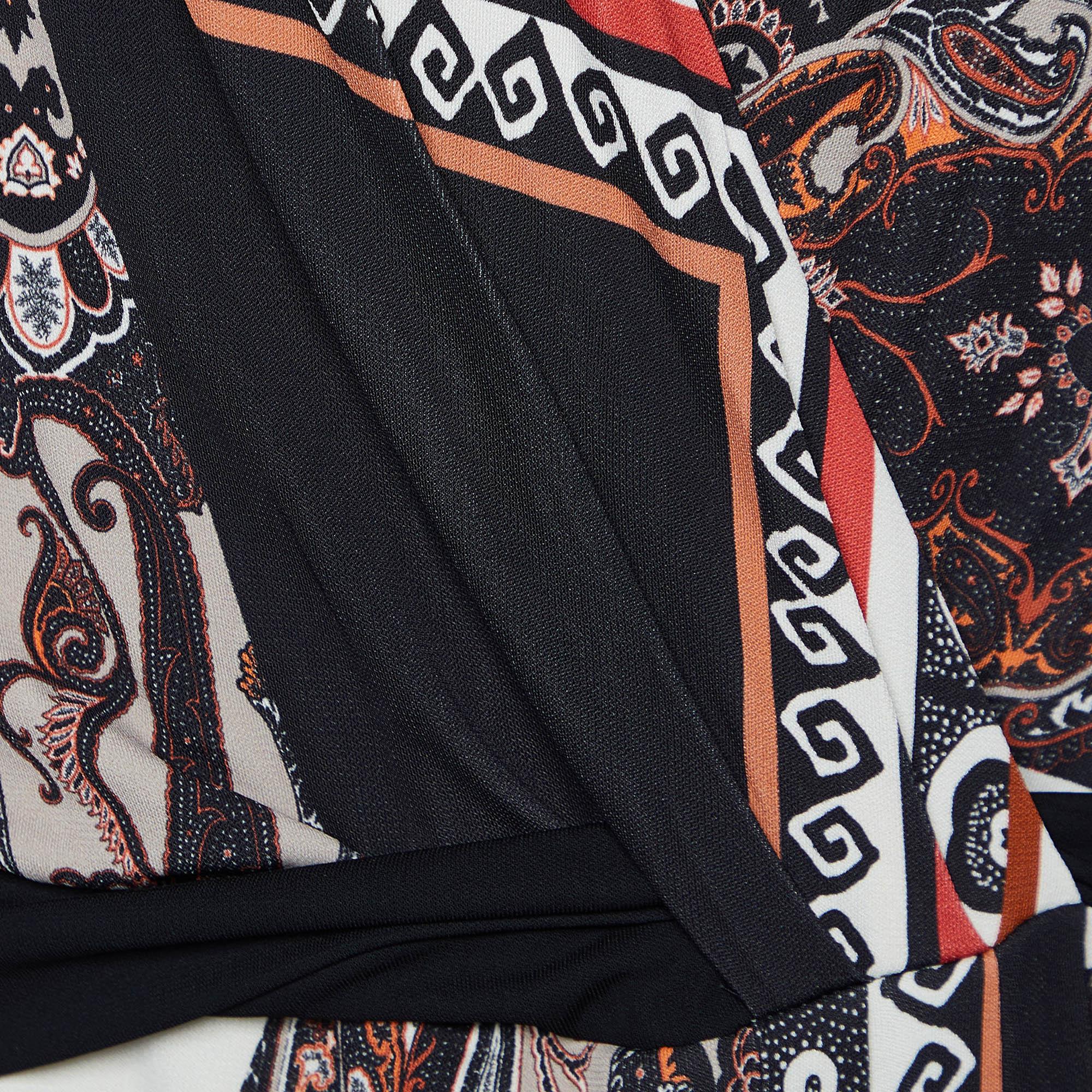 Etro Black Paisley Print Jersey Faux Wrap Midi Dress L In Good Condition For Sale In Dubai, Al Qouz 2