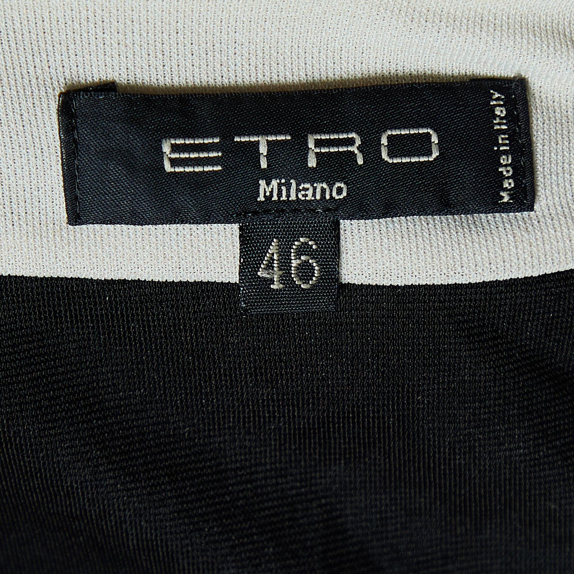 Etro Black Paisley Print Jersey Faux Wrap Midi Dress L For Sale 1
