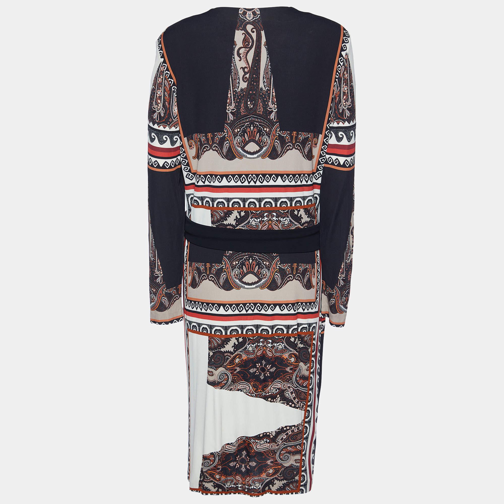 Donna Etro - Vestito midi in jersey con stampa Paisley nero e finta fascia L. in vendita