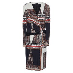 Etro Black Paisley Print Jersey Faux Wrap Midi Dress L