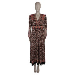 Etro, abito midi floreale SANTA BARBARA 2021 in poliestere nero e rosso, taglia 44 L