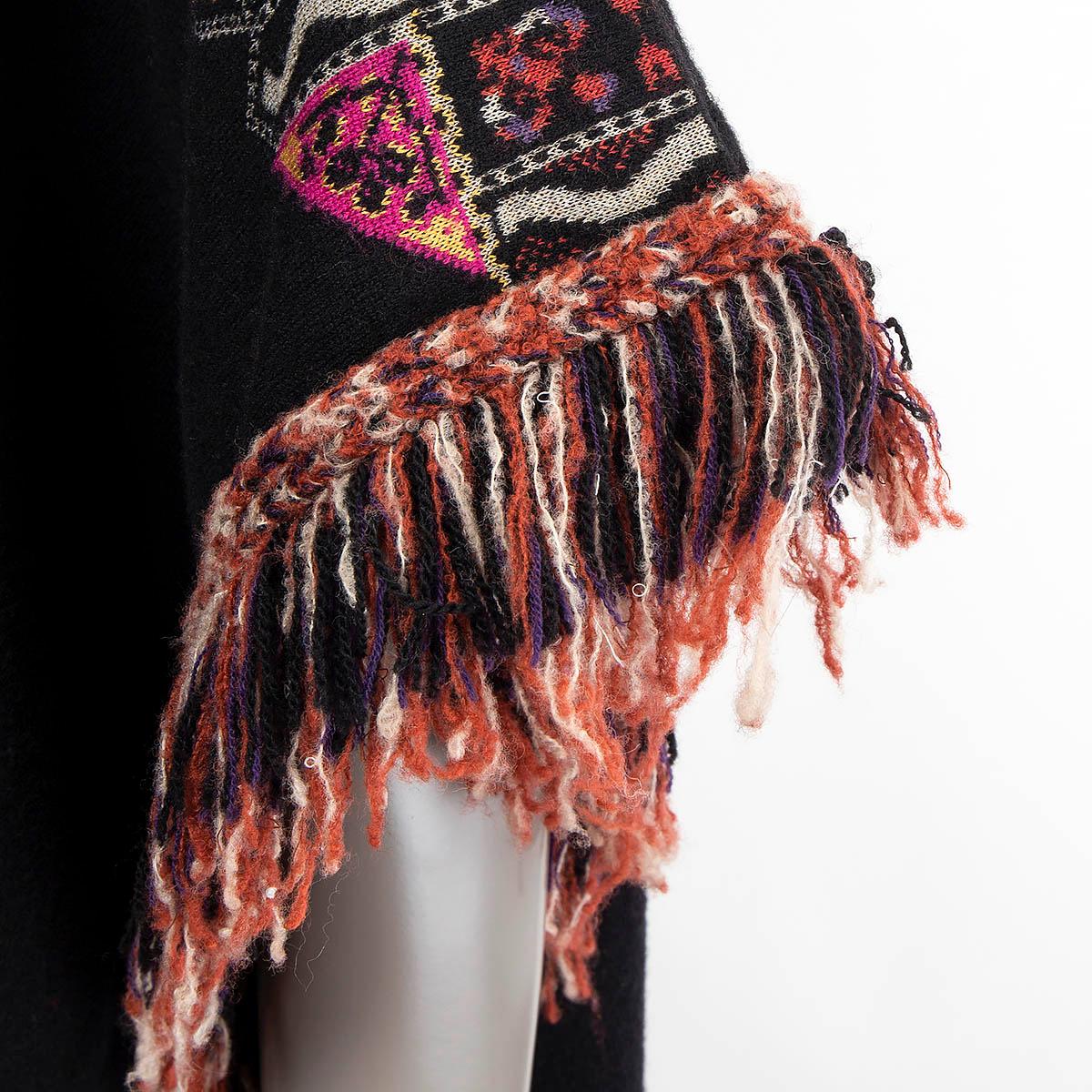 ETRO black & red wool 2017 FRINGED HOODED CAPE Poncho Jacket M 3