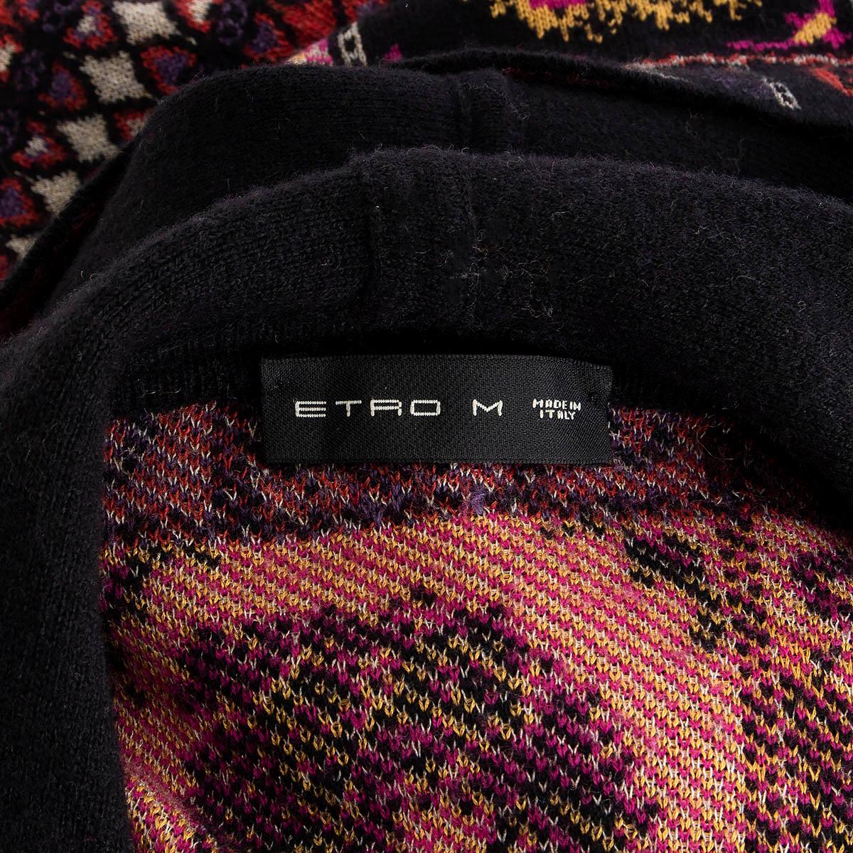 ETRO black & red wool 2017 FRINGED HOODED CAPE Poncho Jacket M For Sale 4