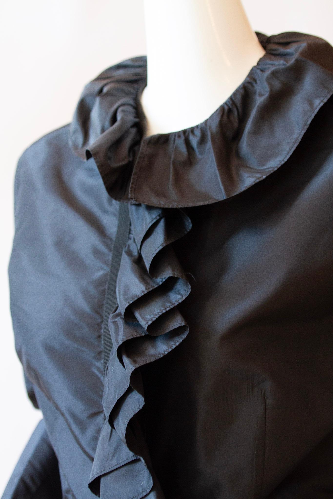 Etro Black Ruffled Silk Blouse For Sale 1
