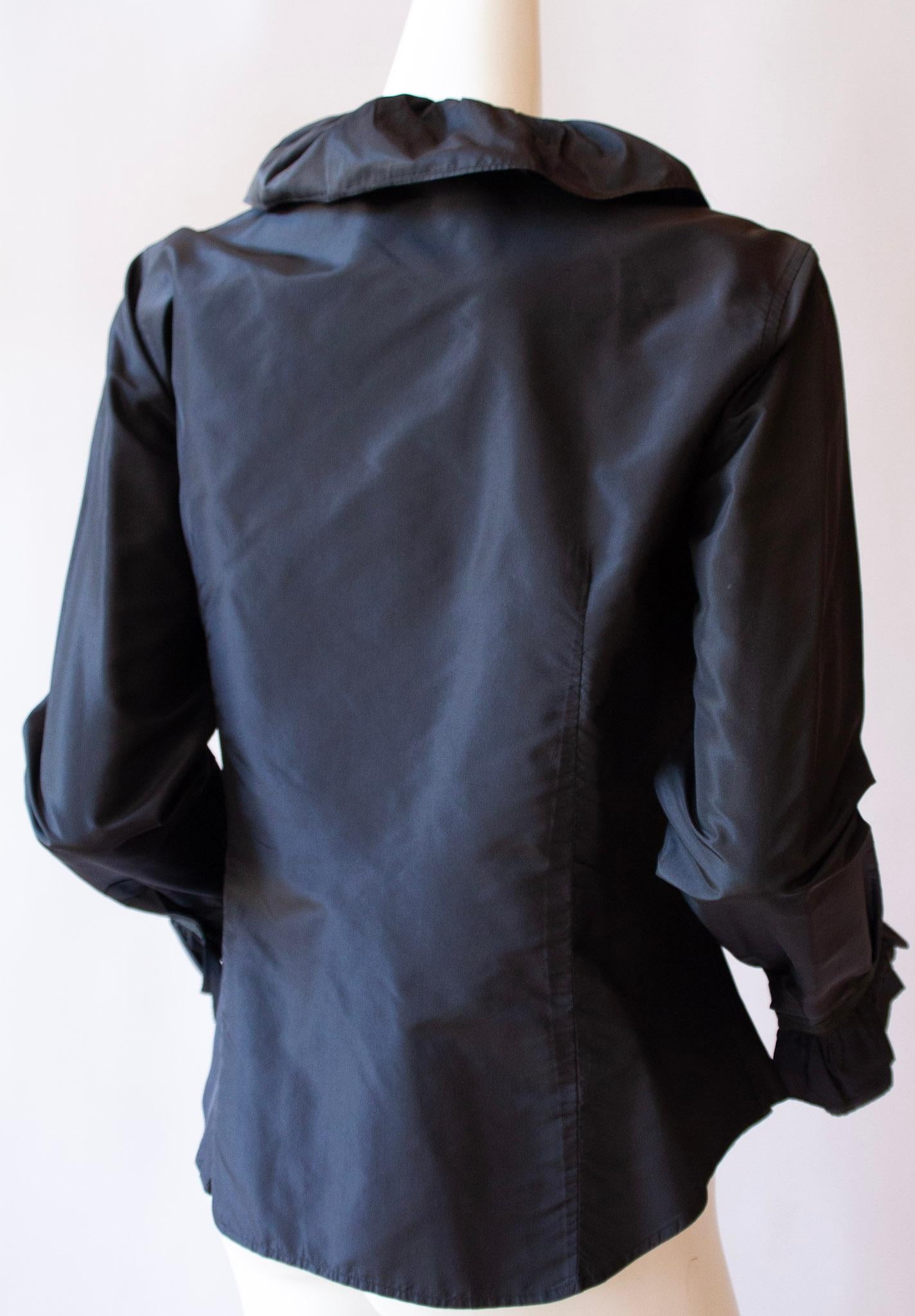Etro Black Ruffled Silk Blouse For Sale 3