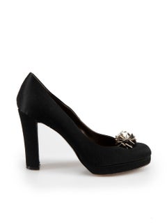 Etro Black Satin Embellished Accent Pumps Size IT 38