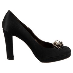 Etro Black Satin Embellished Accent Pumps Size IT 38