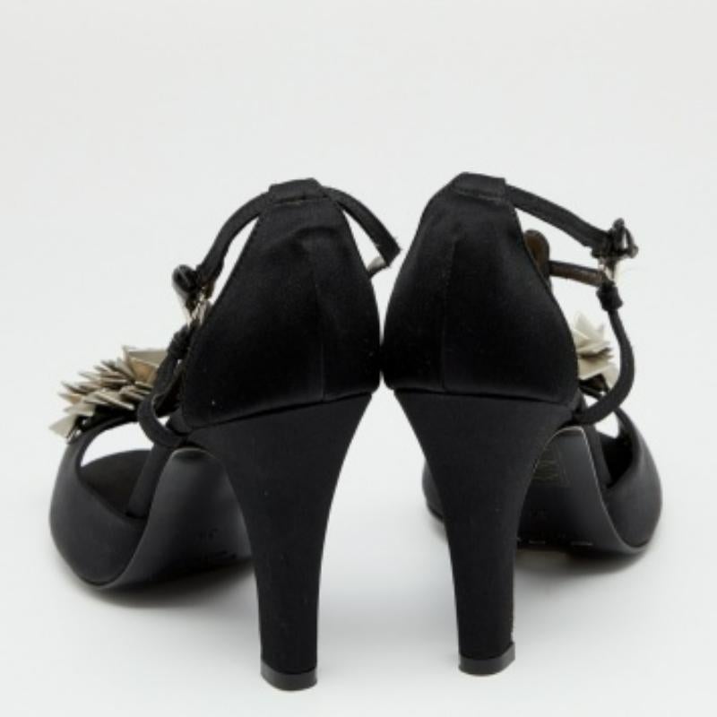 Etro Black Satin Embellished T Strap Sandals Size 36 For Sale 3