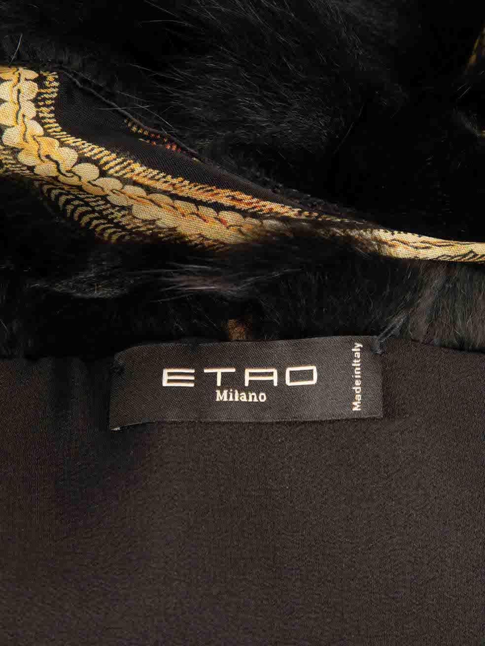 Women's Etro Black Sheer Floral Print Fur Trim Scarf For Sale