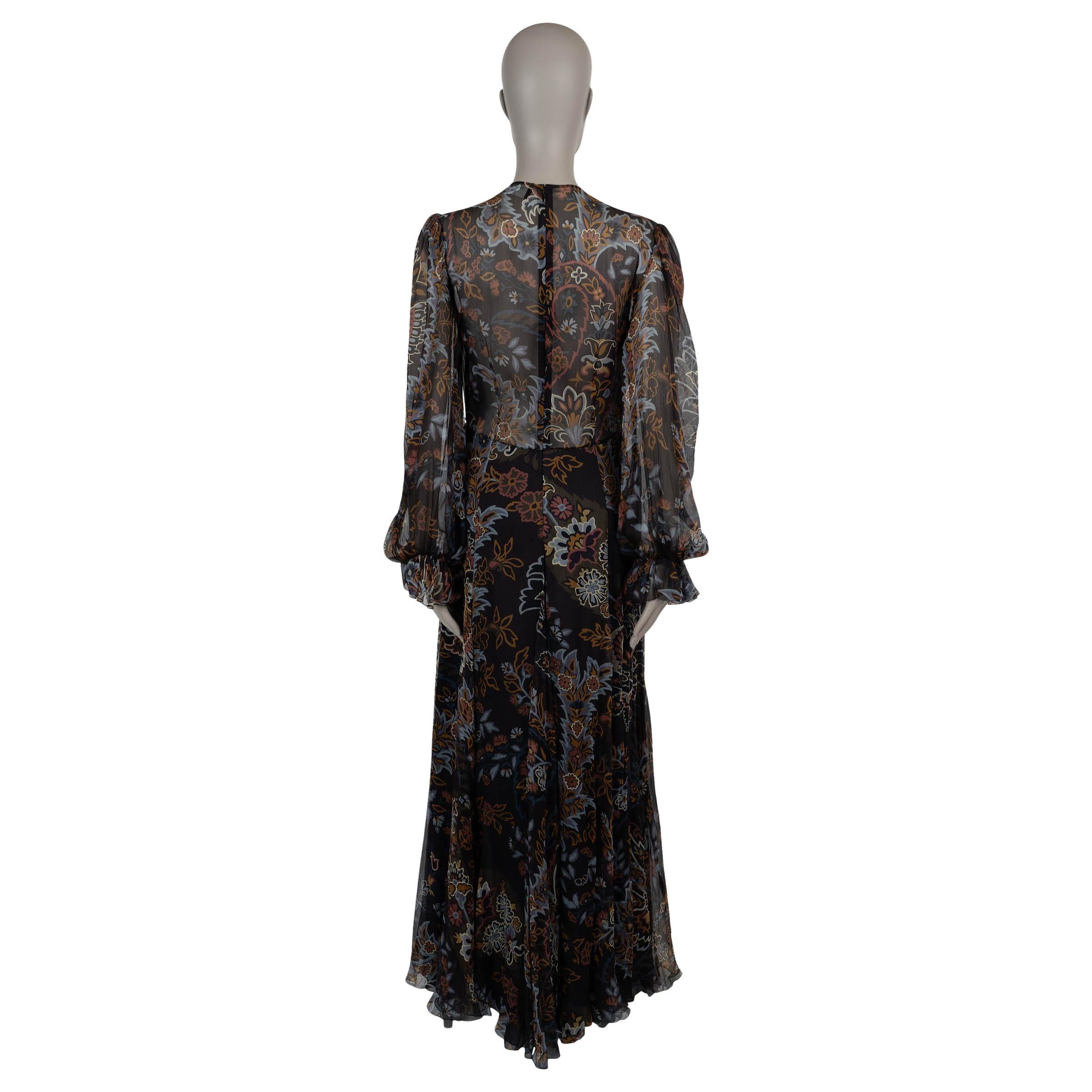 ETRO seda negro 2024 FLORAL CHIFFON Vestido Vestido 44 L Negro en venta