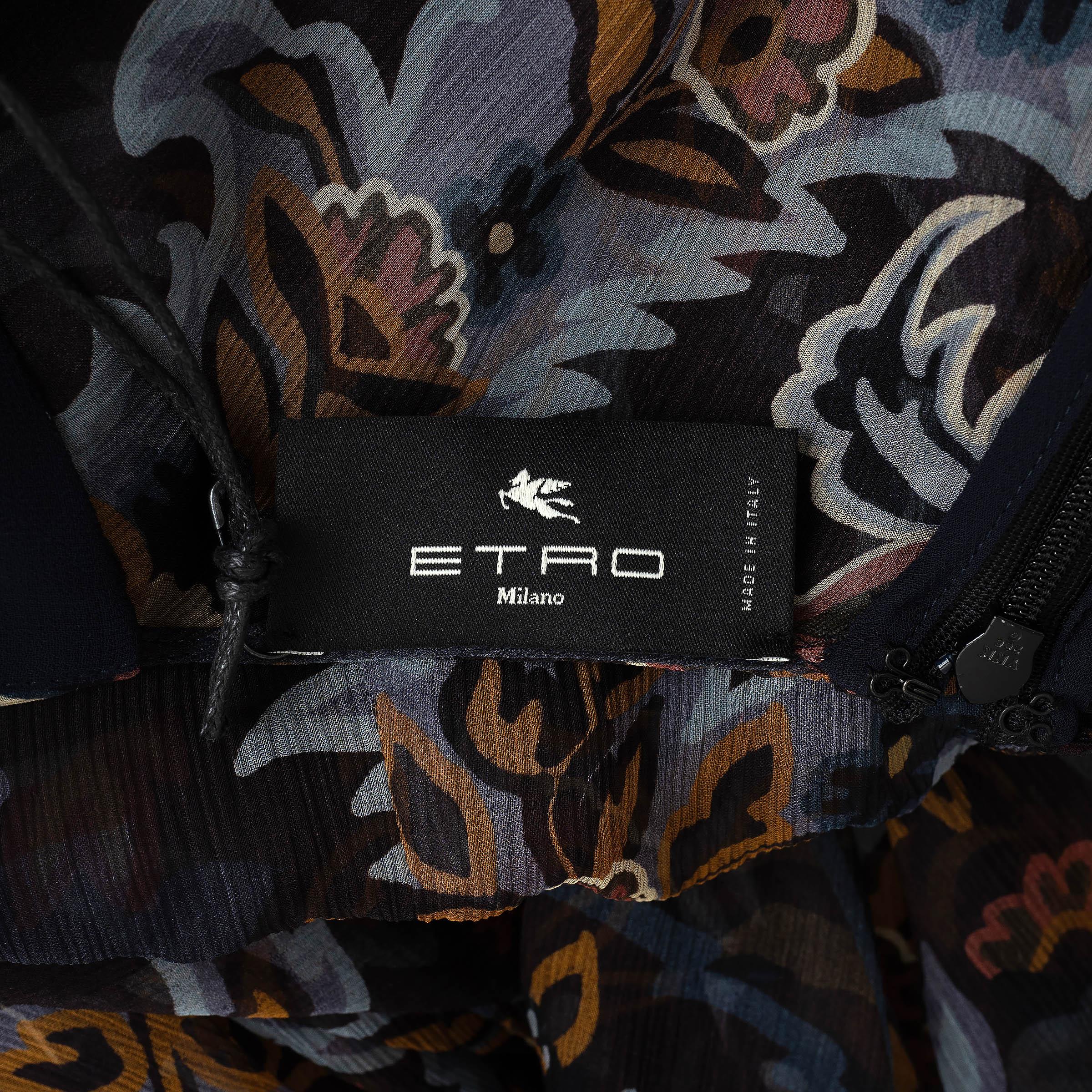 ETRO seda negro 2024 FLORAL CHIFFON Vestido Vestido 44 L en venta 1