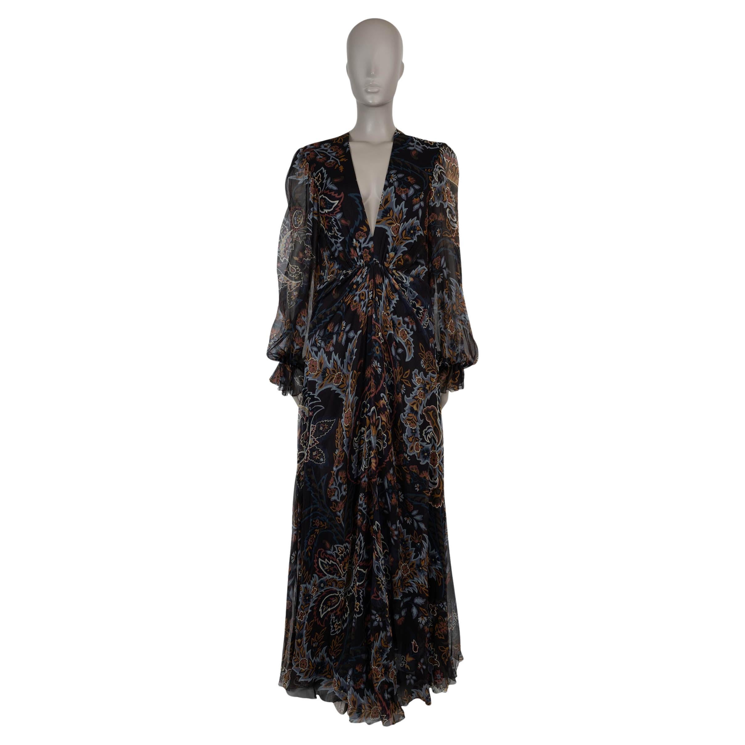 ETRO seda negro 2024 FLORAL CHIFFON Vestido Vestido 44 L en venta