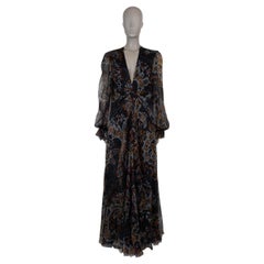 ETRO black silk 2024 FLORAL CHIFFON Gown Dress 44 L