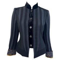 Etro Negro Mezcla de Seda Talla 44 / US 8 Chaqueta de inspiración militar con puños de flores