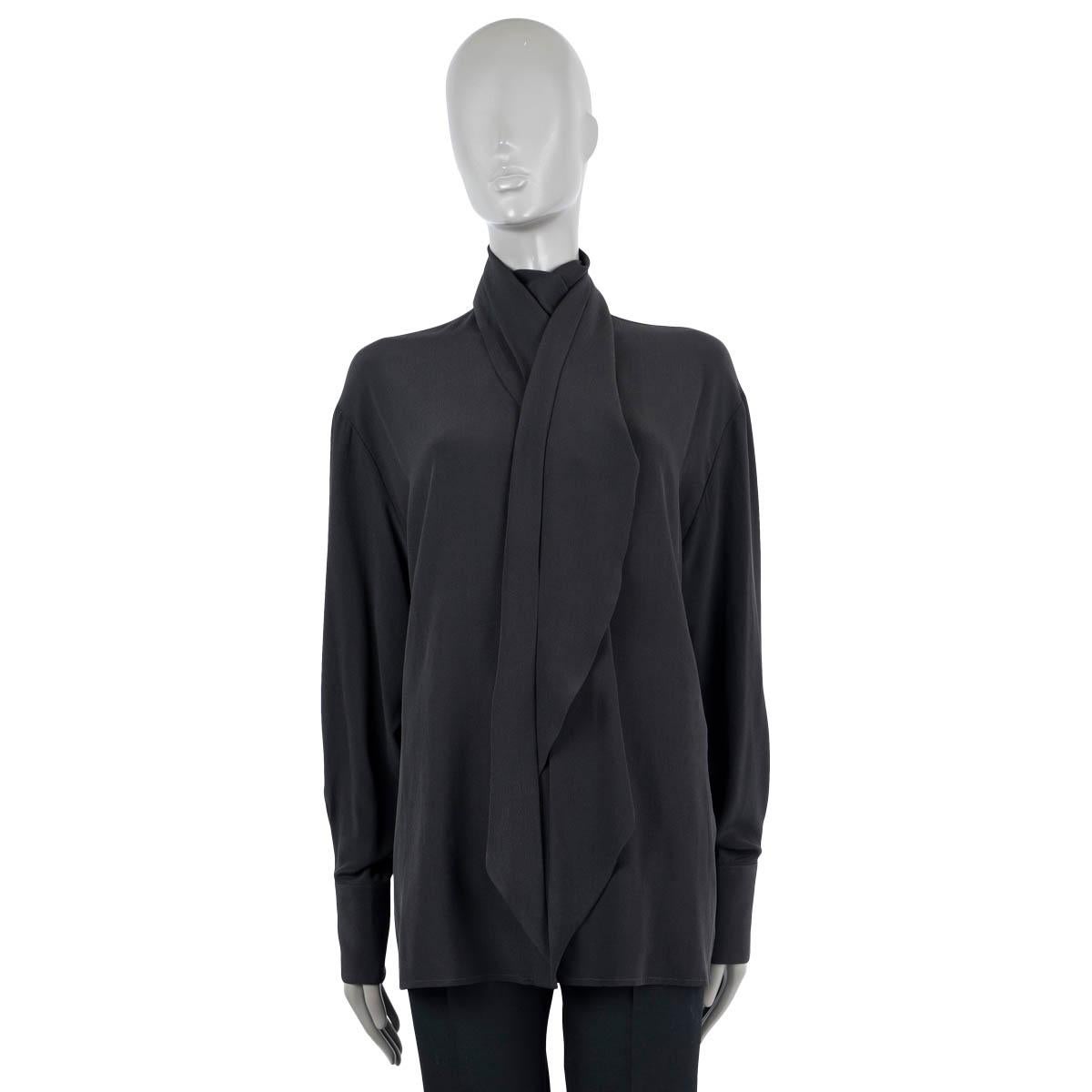 Black ETRO black silk SANTA BARBARA DRAPED PUSSY BOW Blouse Shirt 44 L For Sale