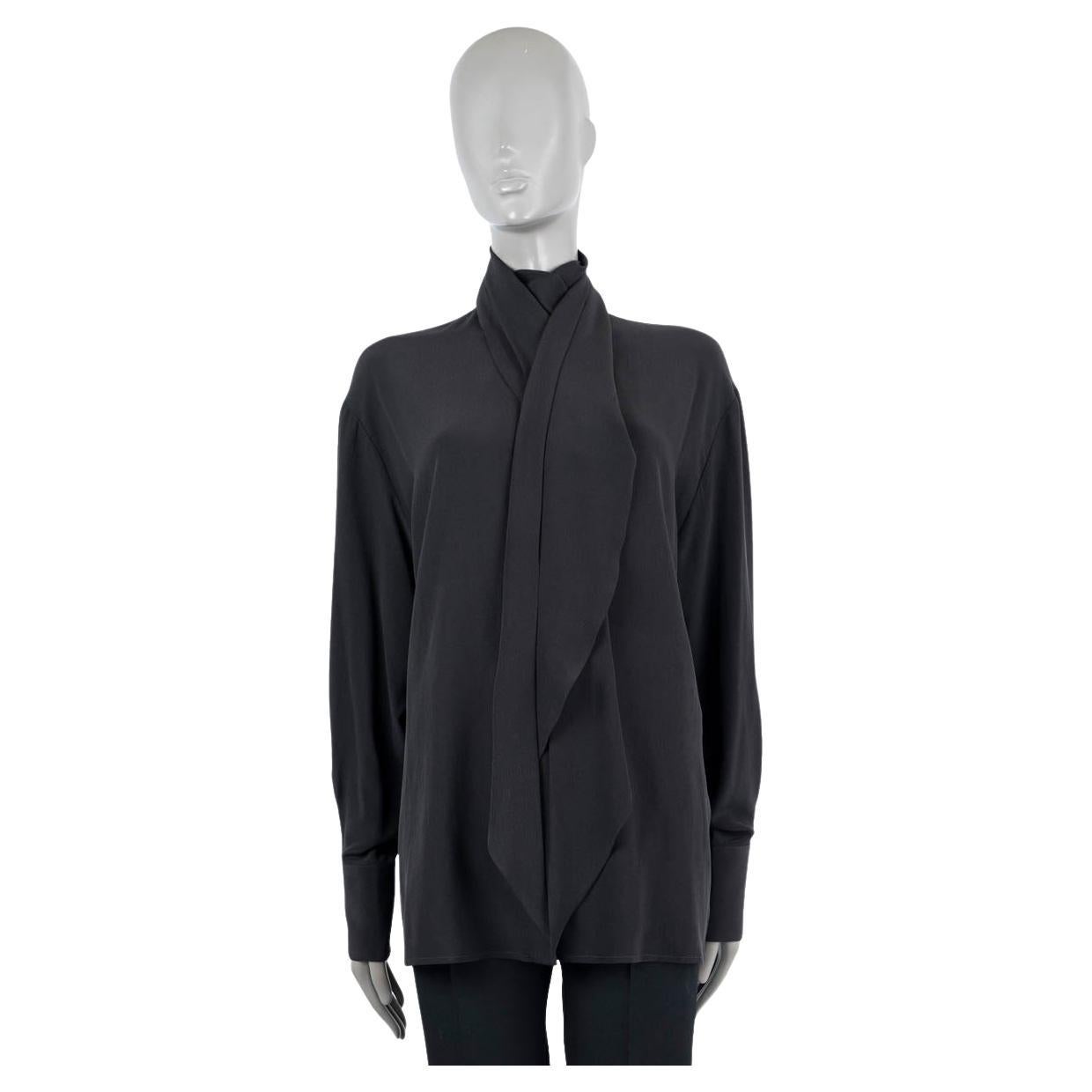 ETRO black silk SANTA BARBARA DRAPED PUSSY BOW Blouse Shirt 44 L For Sale