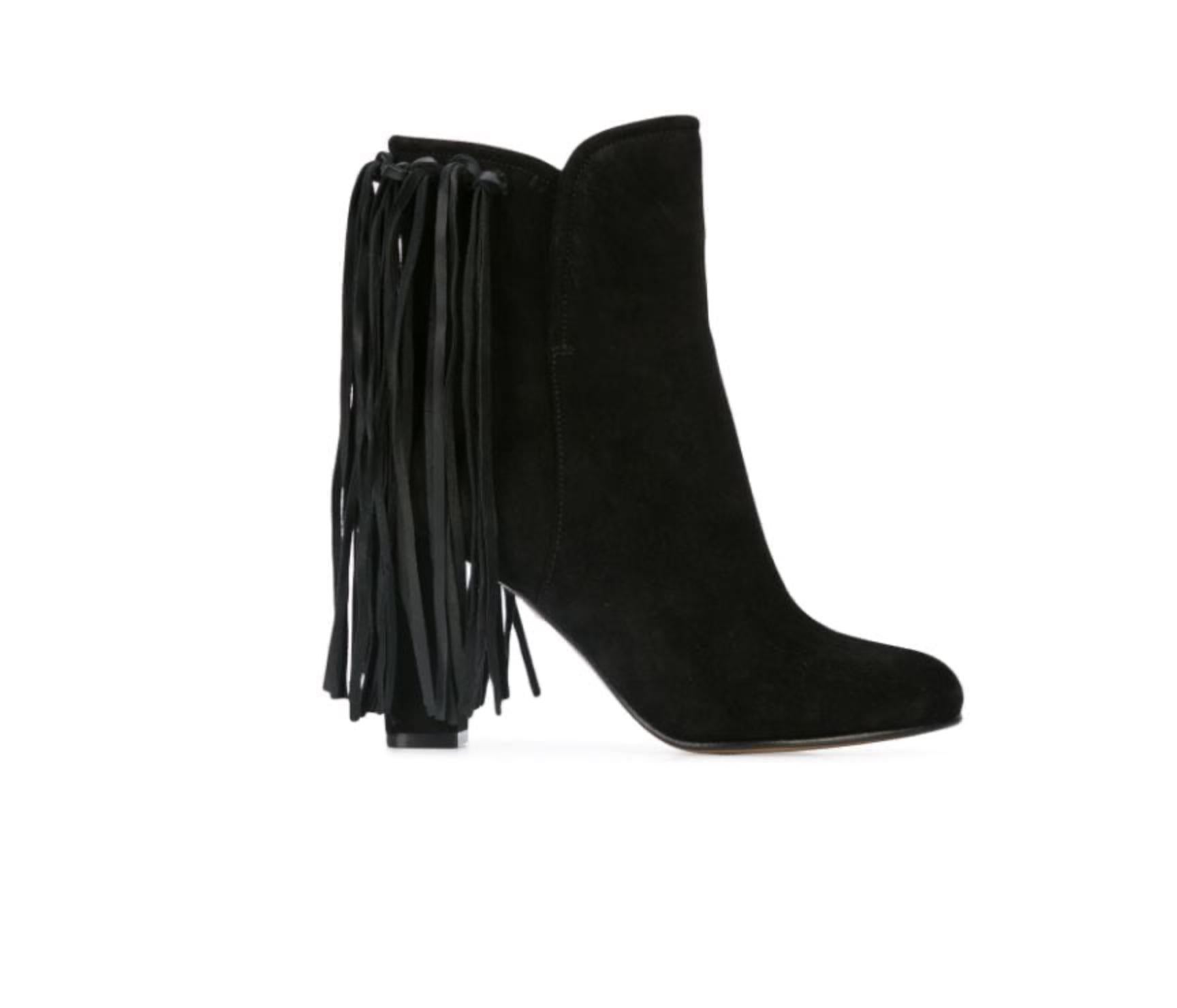 black ankle boots with fringe
