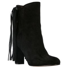 Etro Black Suede Fringe Pull-On Round Toe Ankle Boots Size 36.5