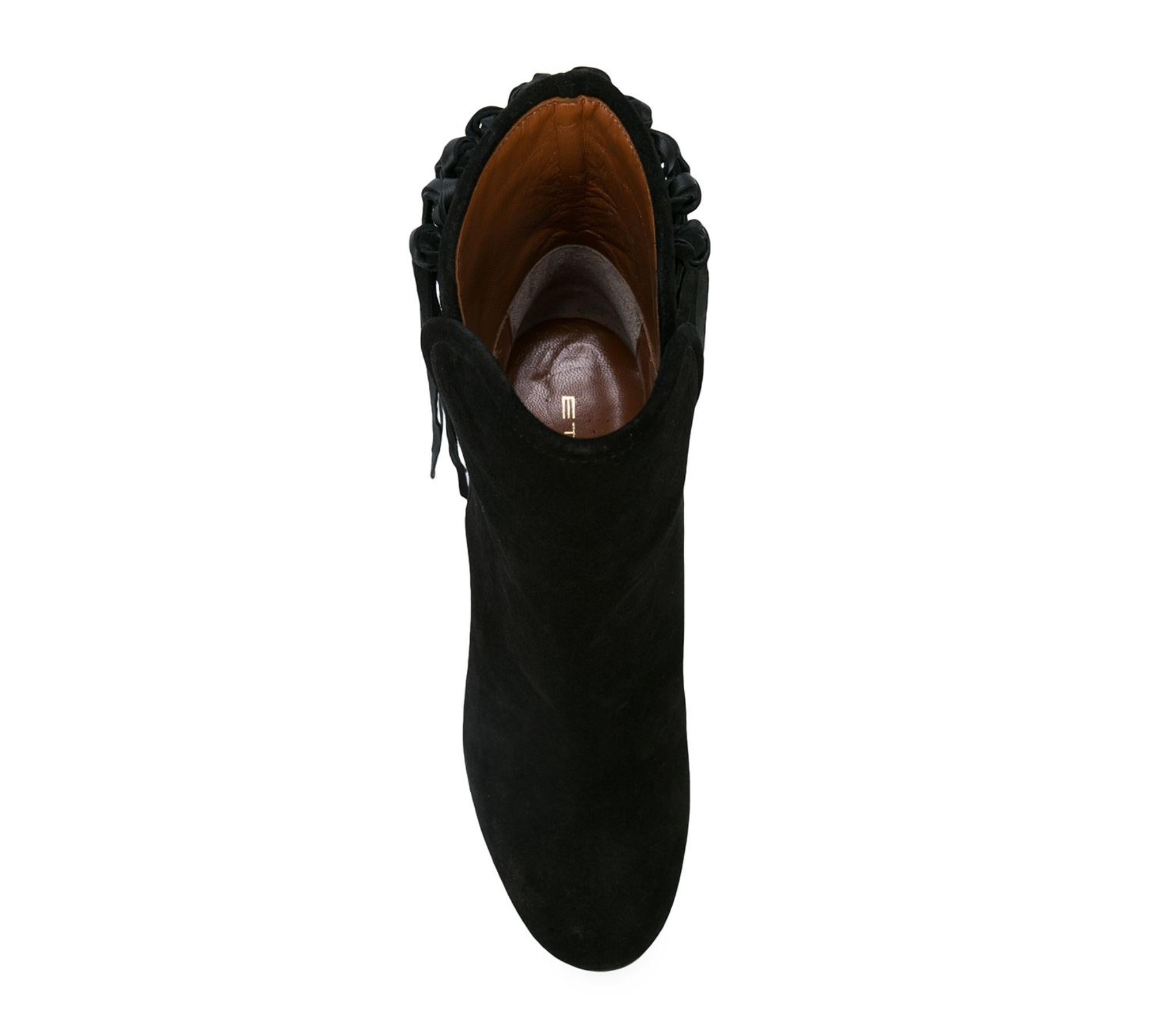 Noir Etro - Bottines à bout rond en daim noir à franges, à poignée, taille 37 en vente