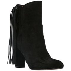 Etro Black Suede Fringe Pull-On Round Toe Ankle Boots Size 37