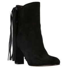 Etro Black Suede Fringe Pull-On Round Toe Ankle Boots Size 38.5