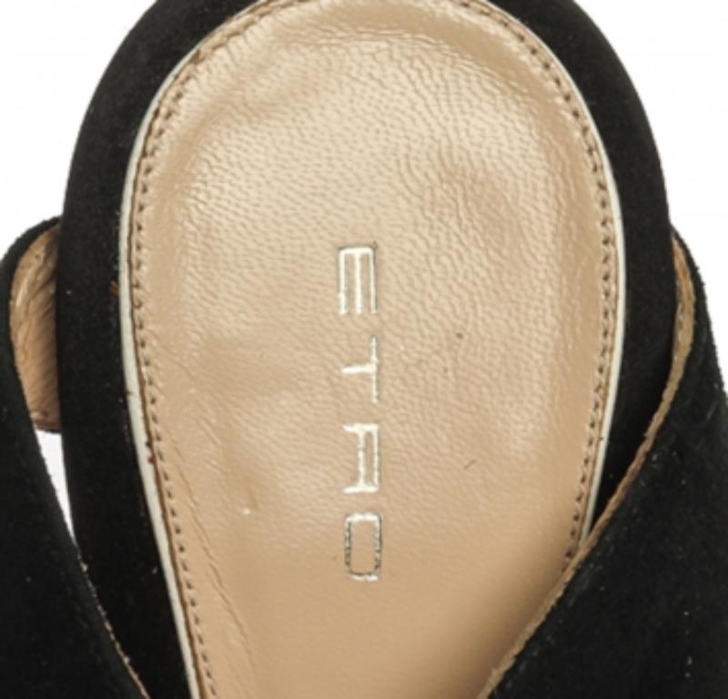 Etro Black Suede Leather And Pony Hair Pointed Toe Ankle Strap Sandals Size 40 For Sale 1