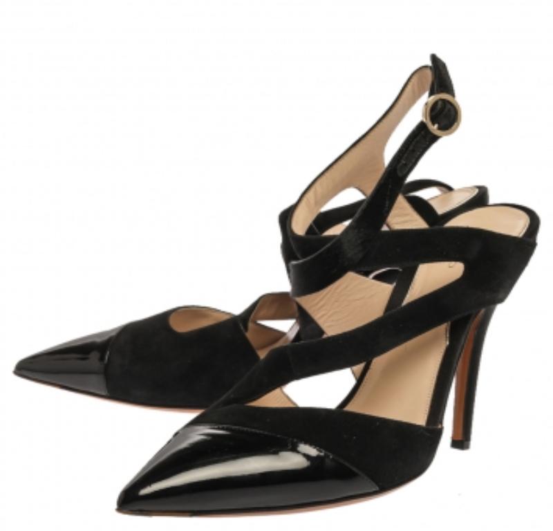 Etro Black Suede Leather And Pony Hair Pointed Toe Ankle Strap Sandals Size 40 For Sale 3