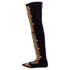 Etro Black Suede Paisley Embroidered Thigh-High Boots Size 38
