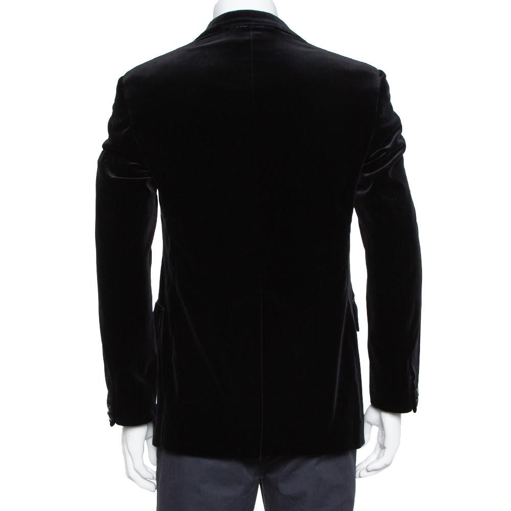 Etro Black Velvet Button Front Blazer L In Good Condition In Dubai, Al Qouz 2