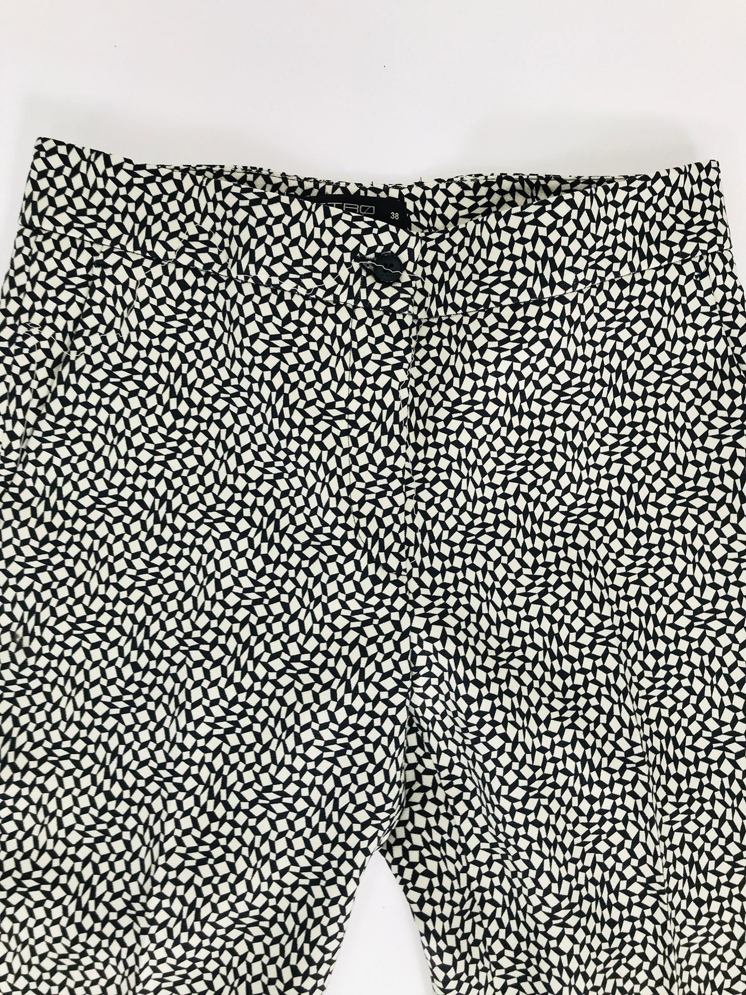 Etro Black & White Diamonds & Squares Print Wool Trousers 38 In Excellent Condition In West Palm Beach, FL