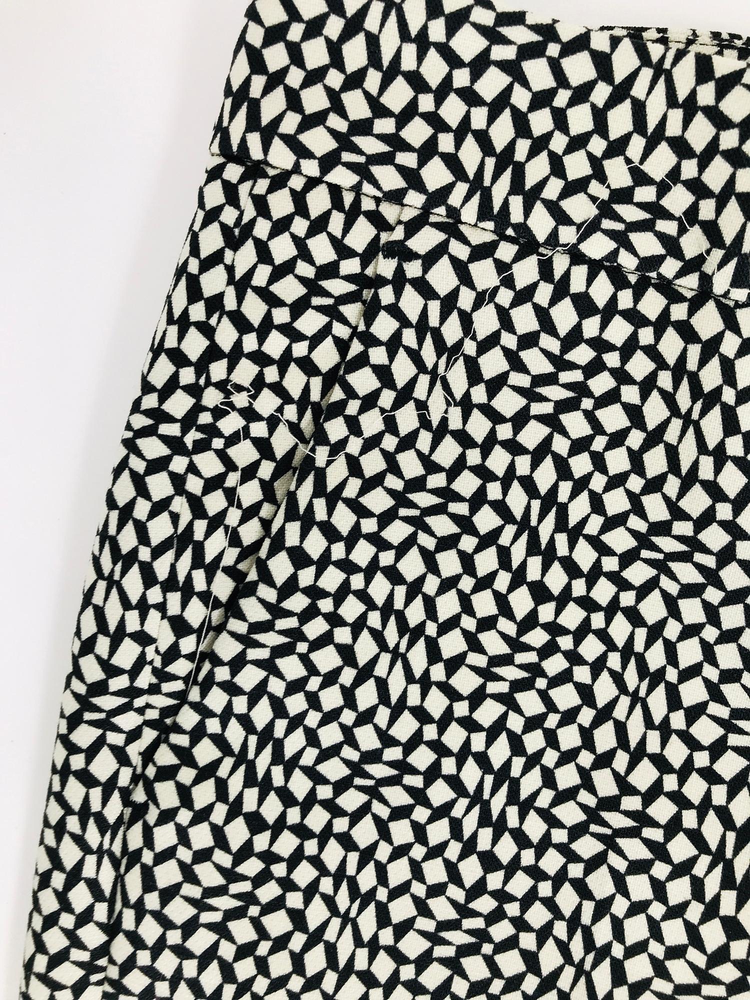 Women's Etro Black & White Diamonds & Squares Print Wool Trousers 38