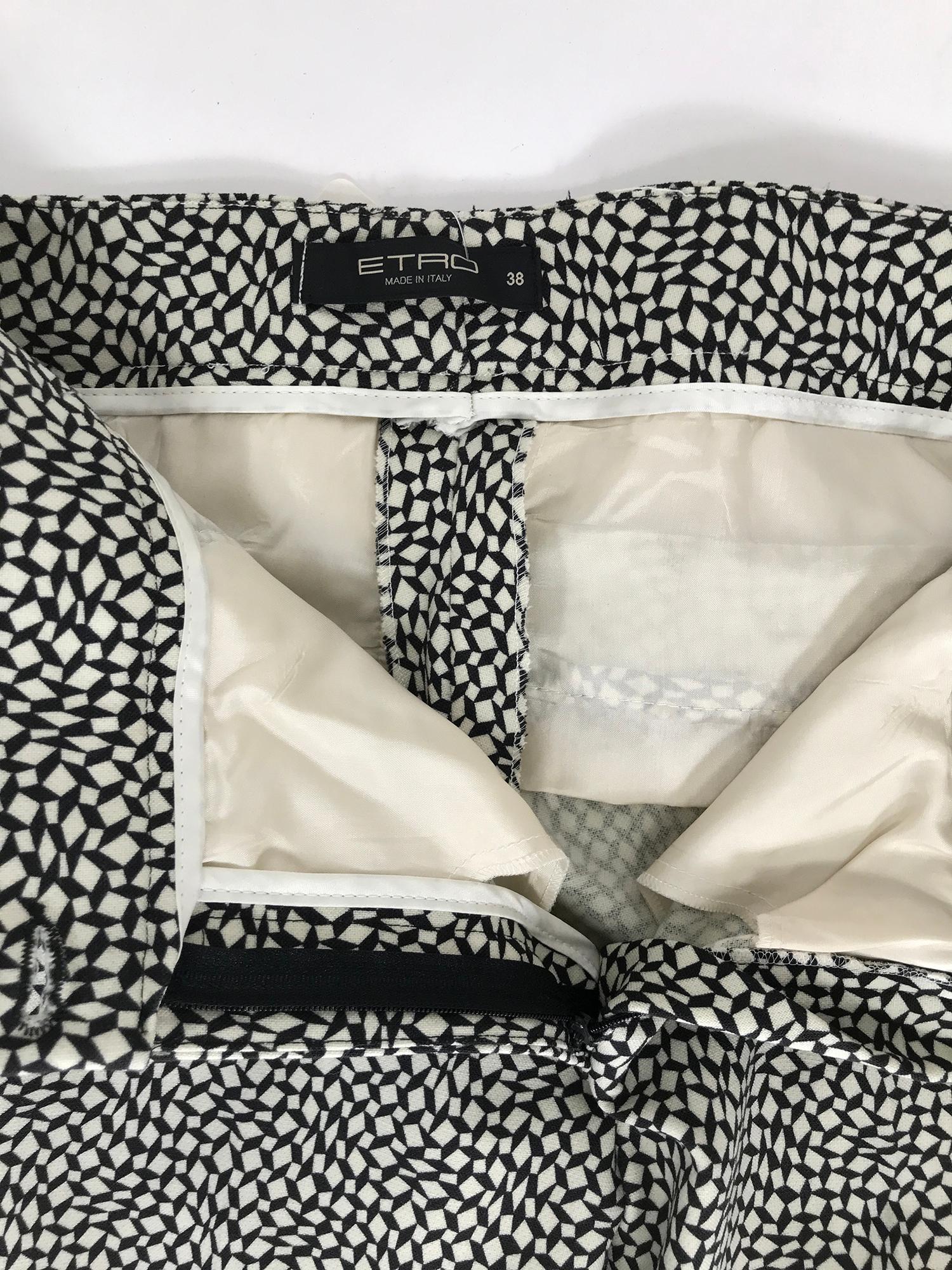 Etro Black & White Diamonds & Squares Print Wool Trousers 38 1
