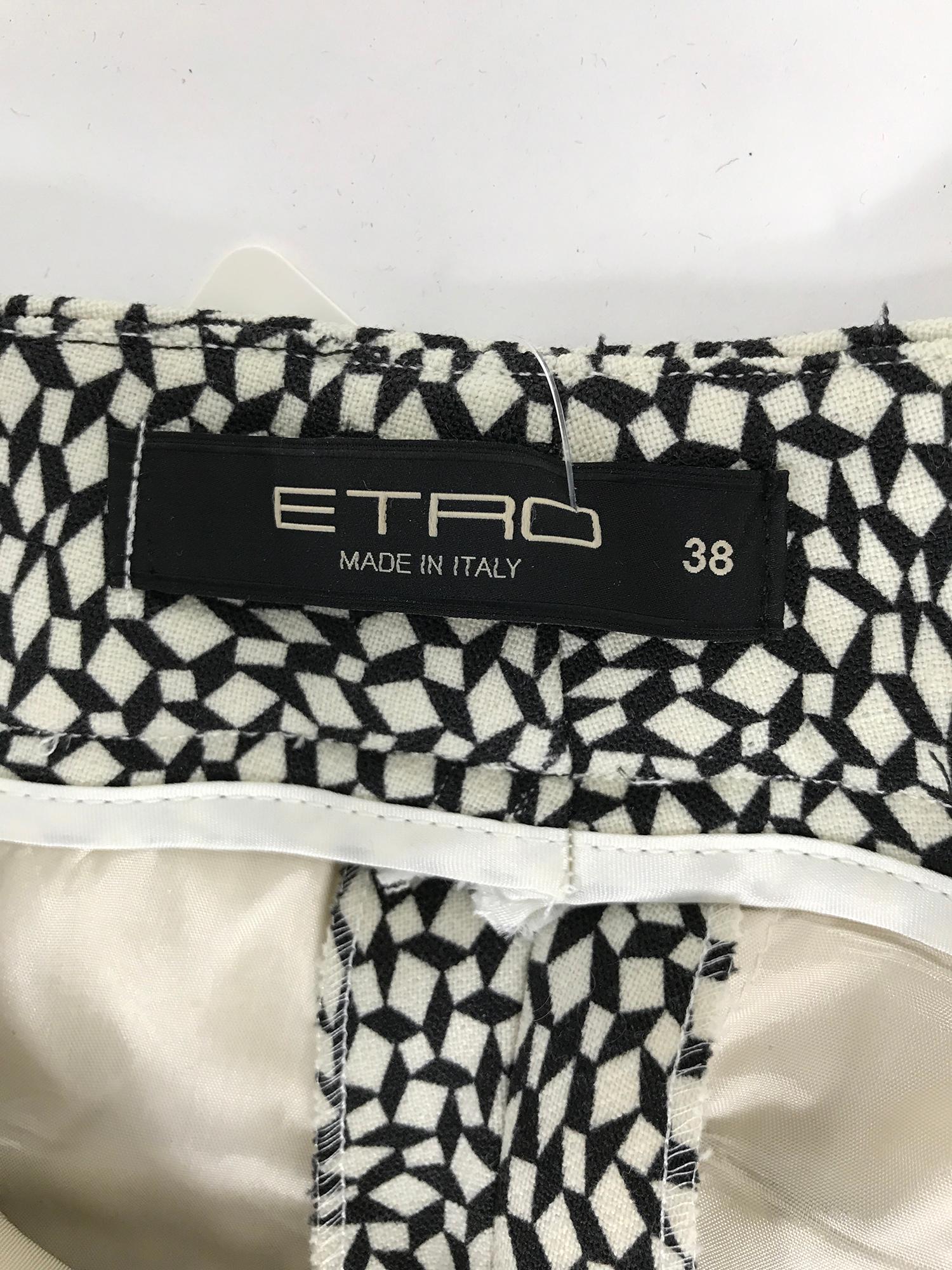 Etro Black & White Diamonds & Squares Print Wool Trousers 38 2