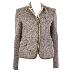 ETRO black white green wool VELVET COLLAR TWEED Blazer Jacket 44 L
