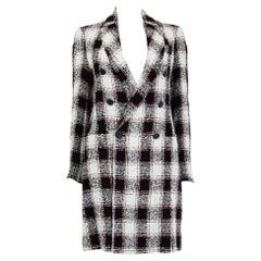 ETRO black 
white linen TWEED CHECK Double-Breasted Coat Jacket 40 S
