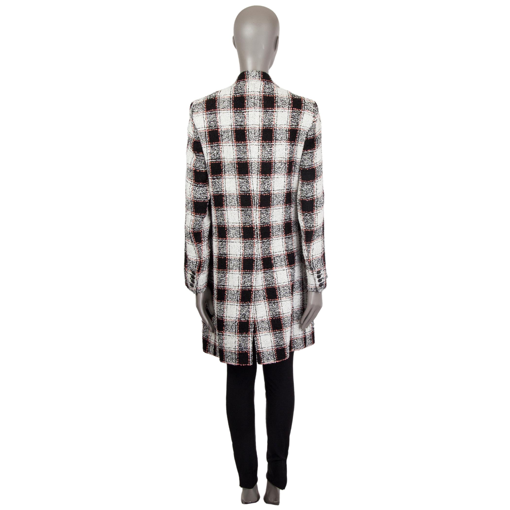 Gray ETRO black & white linen TWEED CHECK Double-Breasted Coat Jacket 42 M