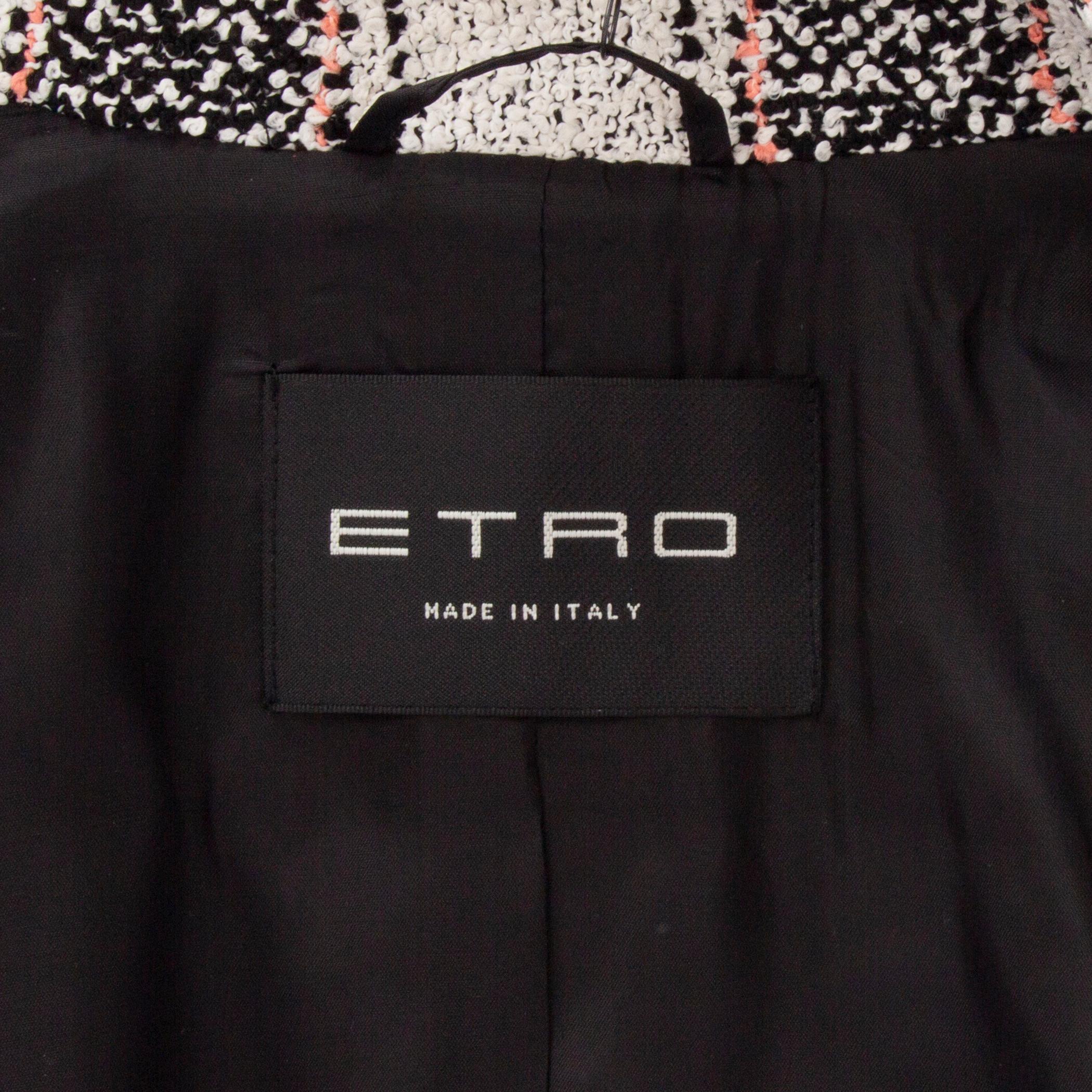 ETRO black & white linen TWEED CHECK Double-Breasted Coat Jacket 42 M 1