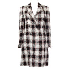 ETRO black 
white linen TWEED CHECK Double-Breasted Coat Jacket 42 M