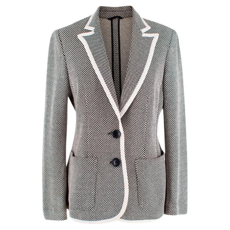 Etro Black & White Micro-Houndstooth Knitted Blazer For Sale