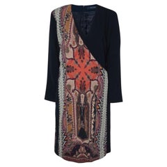 Etro Vestido largo hasta la rodilla de lana negra con estampado paisley L