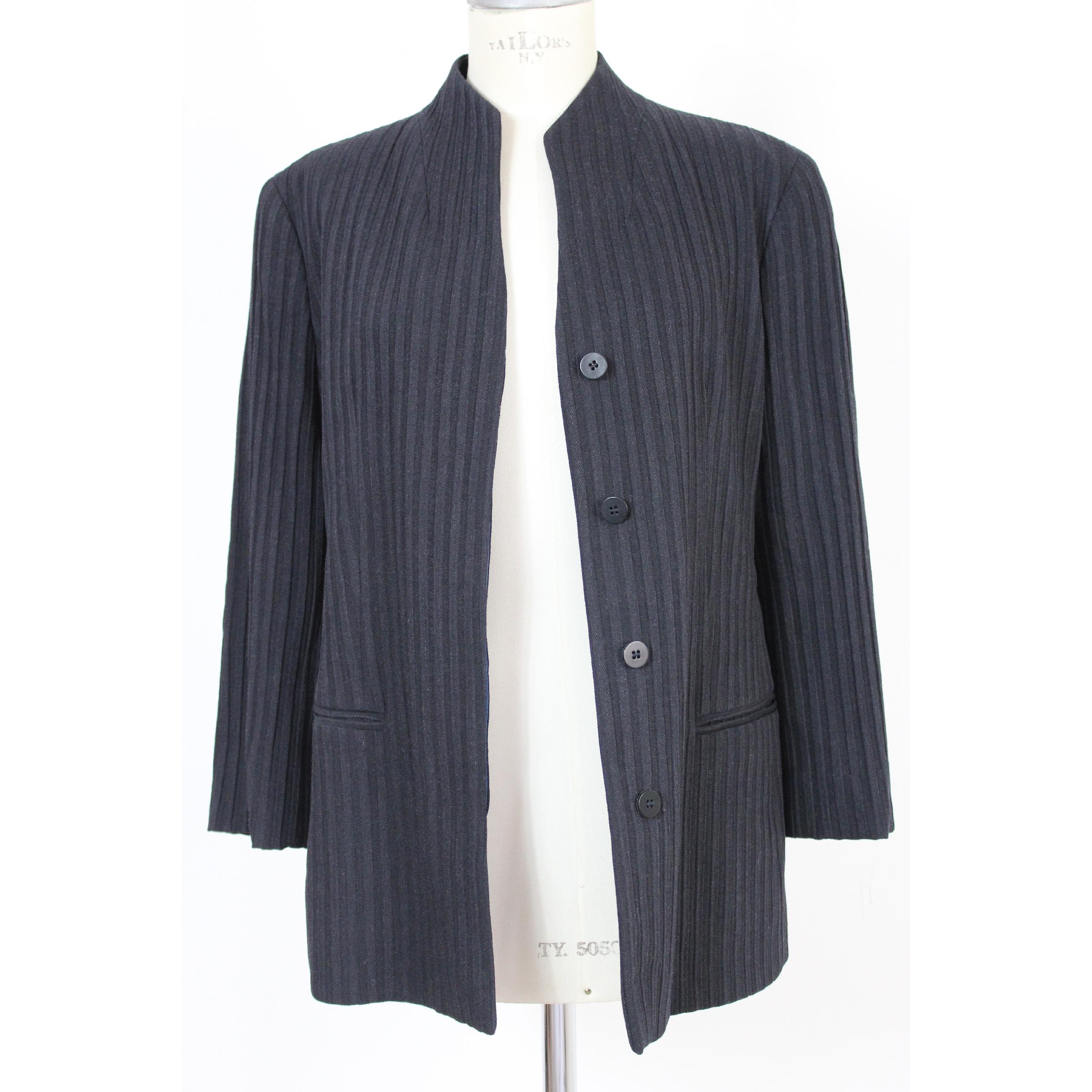 Etro Black Wool Pleated Korean Evening Jacket 1990s 1