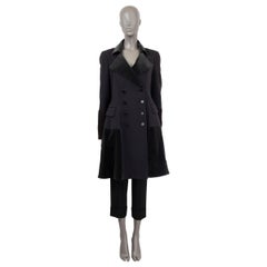 ETRO black wool VELVET PANELED Double Breasted Coat Jacket 44 L
