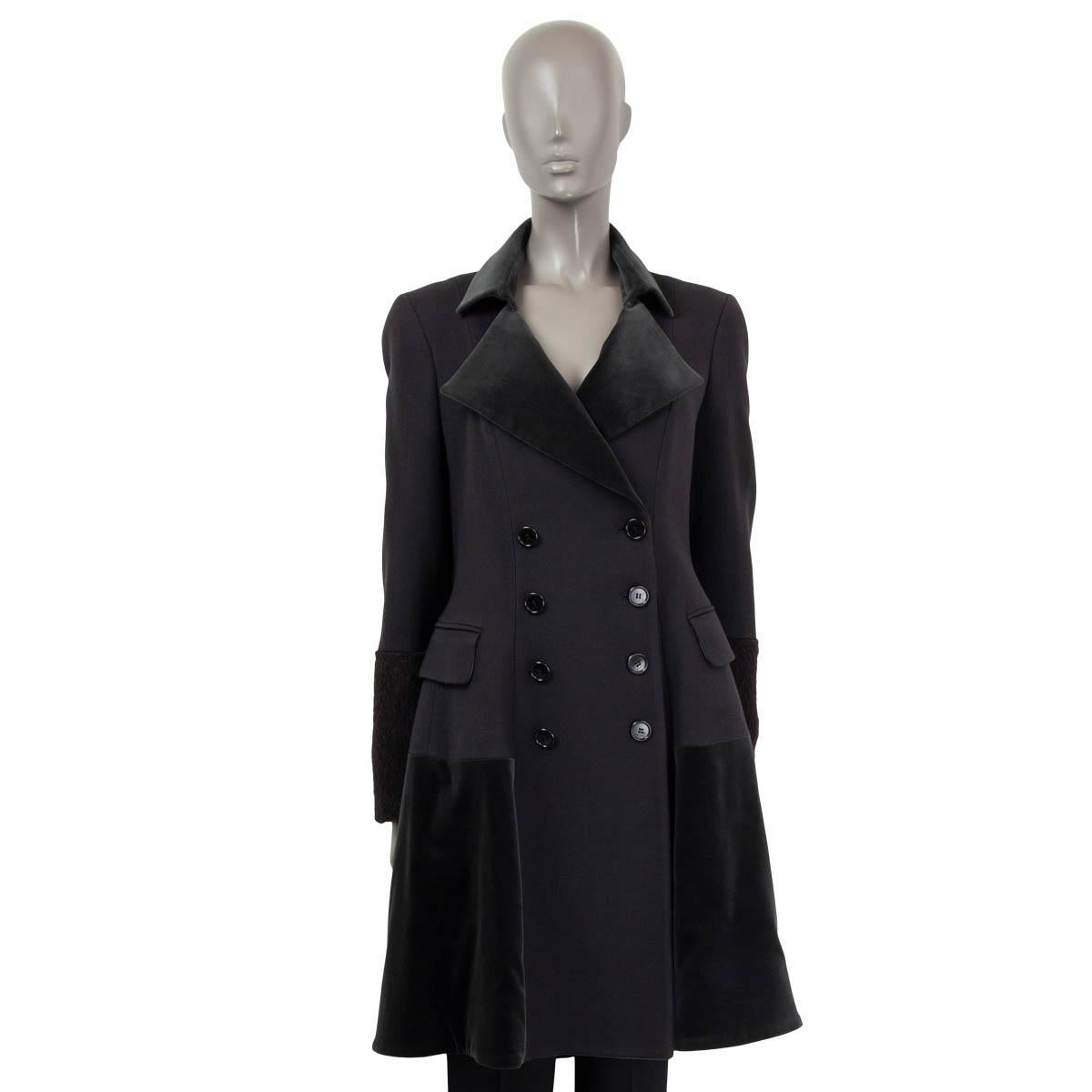 Black ETRO black wool VELVET PANELED Double Breasted Coat Jacket 44 L For Sale