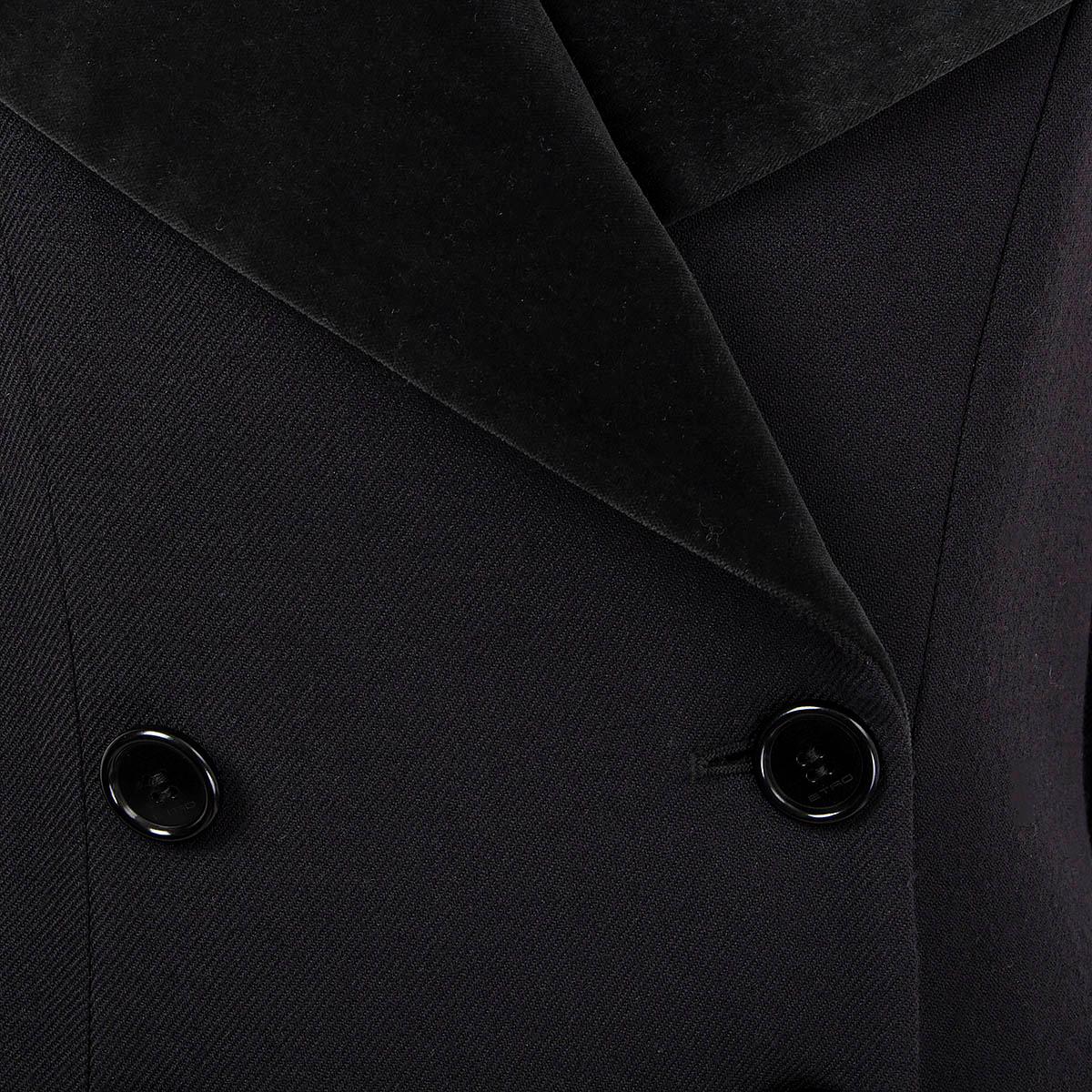 Women's ETRO black wool VELVET PANELED Double Breasted Coat Jacket 44 L For Sale